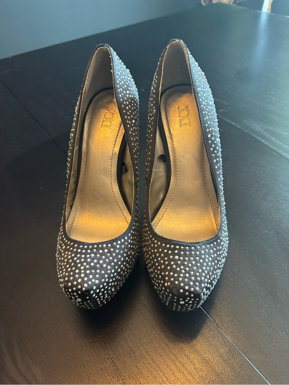Black Rhinestone-Studded High Heel Pumps - Picture 2 of 4